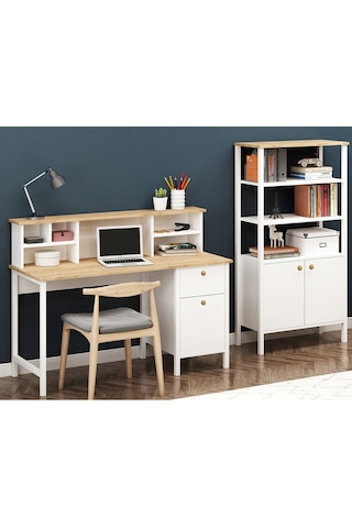 Remy Çalışma Masası Ahşap Kulplu + Remy Kitaplık Sepet-beyaz Sepet-beyaz Beyaz