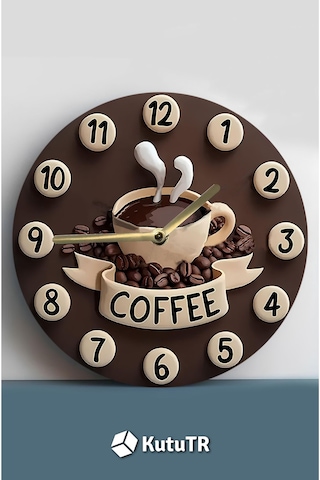 Minimal Kahve Tutkusu Sade Tasarımlı Mdf Duvar Saati 33 Cm Sdw331 Renkli