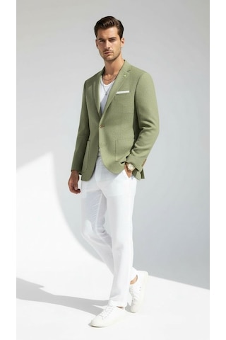 Plus Scorpion Erkek Slim Fit Blazer Ceket Tek Düğmeli Çift Yırtmaçlı Torba Cepli Yarım Astarlı Haki