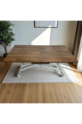 Ortadan Açılır Akıllı Masa Üst Mdf Ceviz Alt Ayak Beyaz