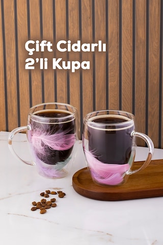 Perotti 16796 Double Feather Çift Cidarlı Kupa 2 Adet 350 Ml Şeffaf
