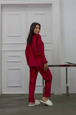 Gizotti Kırmızı Gofrajlı Kalp Nakışlı Uzun Kadife Pijama Takımı Xl Kırmızı