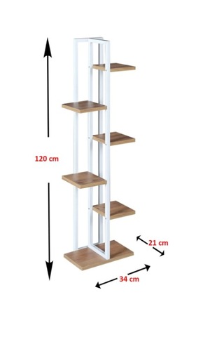 Çiçeklik 6 Bölmeli Raf Metal Çerçeveli Ahşap