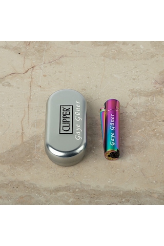 Orjinal Clipper Kutulu İsme Özel Ayarlanabilir Gazlı Çakmak mor
