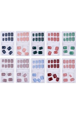 Qingmipy 12 Adet Tek Renk Tirazlı Abs Tırnak Seti - Yeniden Kullanılabilir, Kolay Tak-çık, Profesyonel Manikür Aletleriyle F648-3