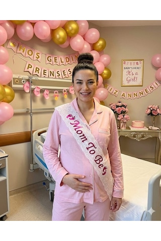 Mom To Be Pembe Dantelli Kuşak Baby Shower Anne Adayı Kuşağı 144x10 Cm Tüm Yaşlar