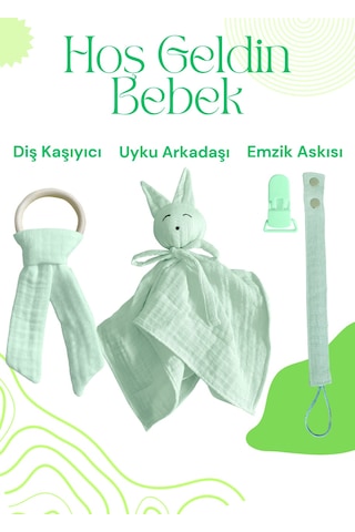 Hoş Geldin Bebek Seti 3'lü %100 Pamuk Müslin Mint Yeşili