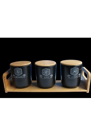 Bambu Standlı 3'lü Baharat Seti Pera Beyaz