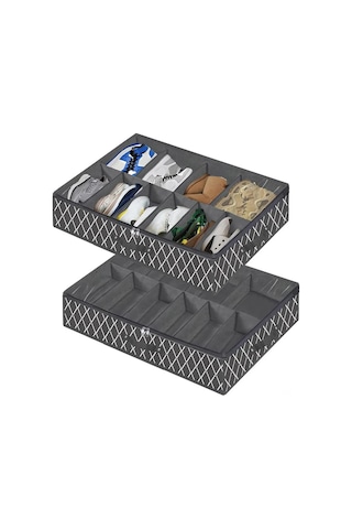 Yatak Altı Ayakkabı Organizeri Düz Fermuarlı Toz Geçirmez Nonwoven Kumaş 10 Bölmeli Yumuşak Bölme Yatak Altı Ayakkabı Kutusu Spor Ayakkabılar İçin - Siyah Diğer
