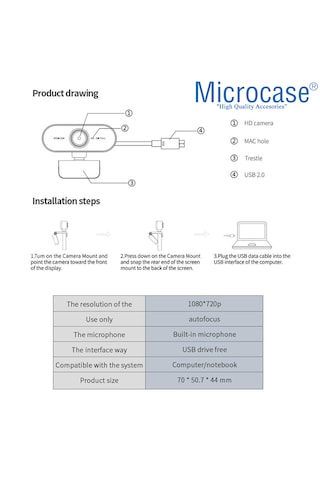 Microcase 1080p 360 Dönerli Mandal Kıskaçlı Full Hd Webcam Kamera Zr811 - Al5148