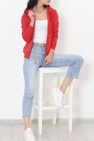 Bensu Store - Kapşonlu Fermuarlı Sweat Kırmızı - 11866.108. 001