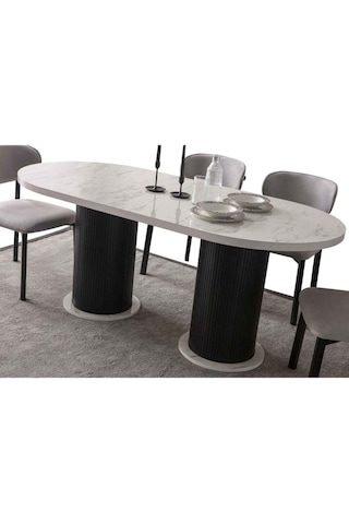 Parian Modern Yemek Masası 4 Sandalye Takım Mermer