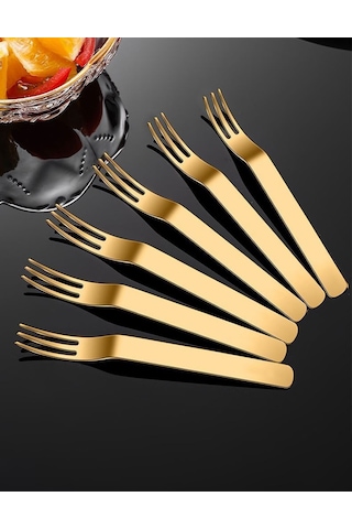 304 Çelik 12 Adet Gold Renk Tatlı Ve Meyve Çatalı Mt159sr-12 Altın
