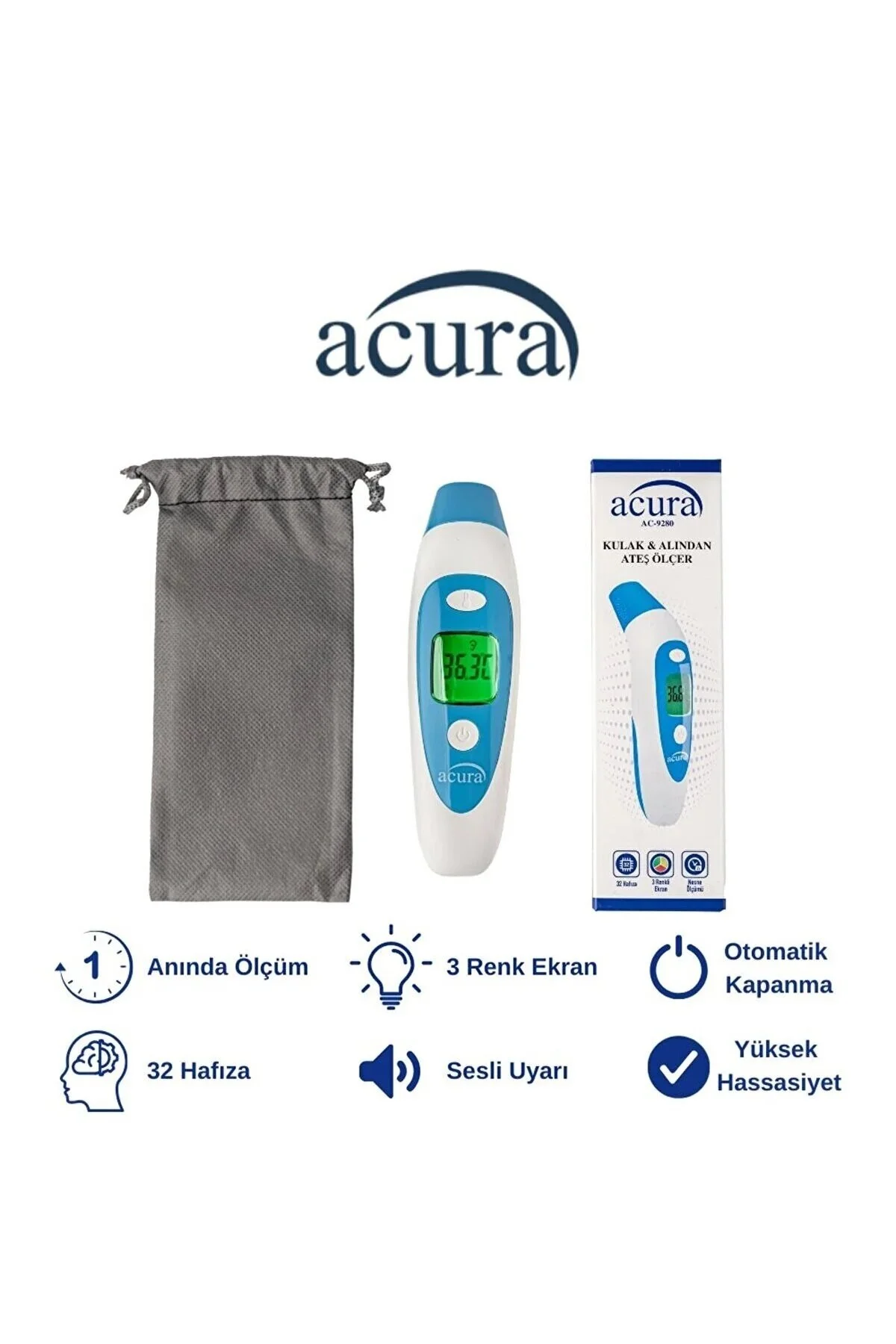 Ac-9080k Konuşan Koldan Tansiyon Aleti + Çanta+pil Hediyeli Ac-9280 Kulaktan & Alından Ateş Ölçer