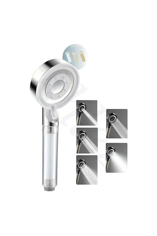 Ahlez Filtreli 5 Fonksiyonlu Çelik Su Tasarruflu Duş Başlığı Krom Beyaz