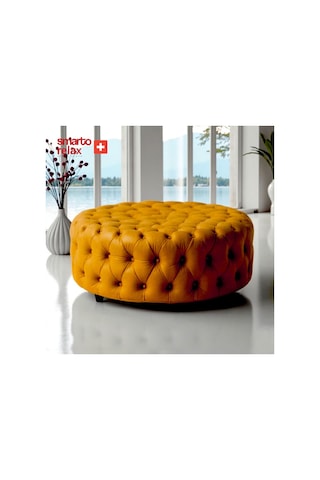 Smarto Relax Puf Evolene Ayaksız Kapitoneli Dekoratif 100x45 Cm Sarı Sarı