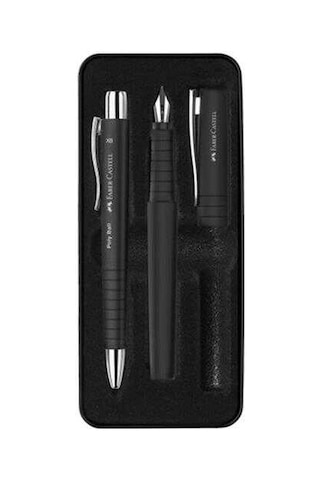 Faber Castel Poly Ball Dolma Tükenmez Set Mat Siya Siyah