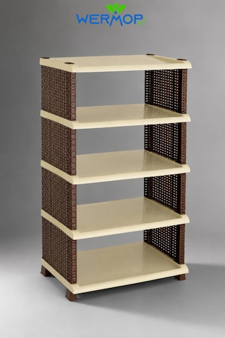 5 Katlı Rattan Görünümlü Ayakkabılık Ayakkabı Rafı Organizer Bej - Kahverengi