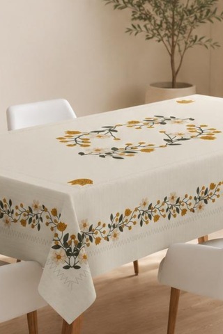 Vivanni Home Yıkanabilir Dikdörtgen Masa Örtüsü Günlük Kullanıma Uygun Pratik Ve Uzun Ömürlü Papatya Beyaz