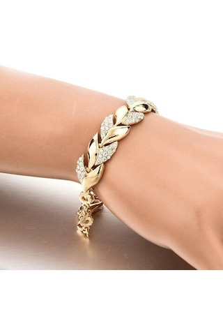 18 Ayar Altın Yaprak Bileklik Moda Düğün Takı Kadın Pırlanta Bileklik Kadın Bileklik Sarı Altın