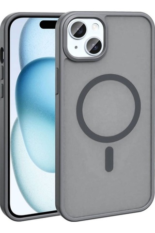 Apple Uyumlu iPhone 14 Plus Kılıf M-safe Şarj Özellikli Mat Arka Yüzey Zore Sio Kapak Gri
