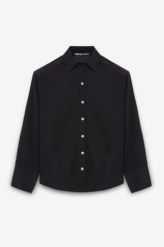 VARAZDIN Kadın Oversize Uzun Kollu %100 Pamuk Gömlek Yaka Uzun İnce Siyah Gömlek