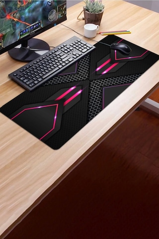 Sonictouch Prizma Kırmızı Petek Desenli Gamer Oyuncu Dikişsiz Sıvı Geçirmez Siyah Klavye Mouse Pad 3 Mousepad