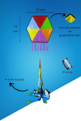 Kumaş Çerçeveli Altıgen Uçurtma - Karmarenk