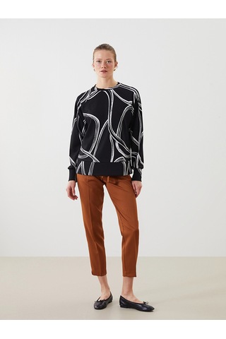 Lcwaıkıkı Classic Siyah Bisiklet Yaka Desenli Oversize Kadın Sweatshirt