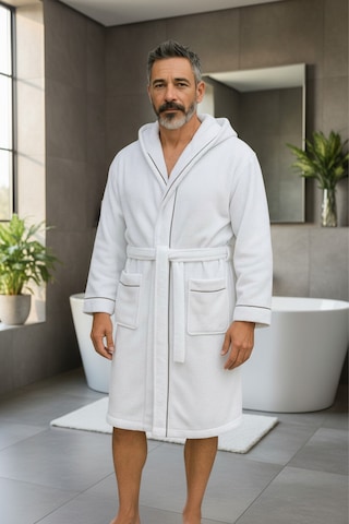 % 100 Pamuklu Laodikeia Kapşonlu Unisex Kadın Erkek Bornoz Beyaz