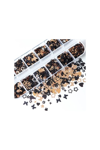Siyah Ve Gold Tırnak Süsleme Folyo Pulları Karışık Dizayn Kelebek Kalp Tavşan Yıldızlar Nail Art