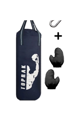 9-13 Yaş Boks Torbası 60cm Çocuk Boks Torbası Eldiven+karabina Hediyeli Lacivert