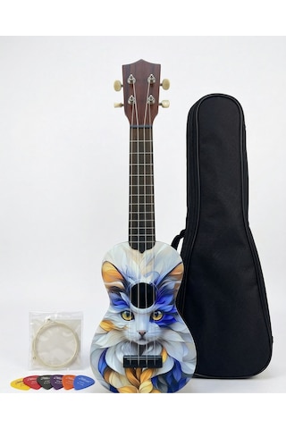Soprano Ukulele Kedi Desenli Kapak