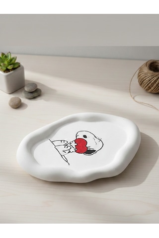 K42design Snoopy Kalp Temalı El Yapımı Dekoratif Takı Tepsisi- Kişiselleştirebilir Sevgililer Günü, Hediyelik 1 Adet