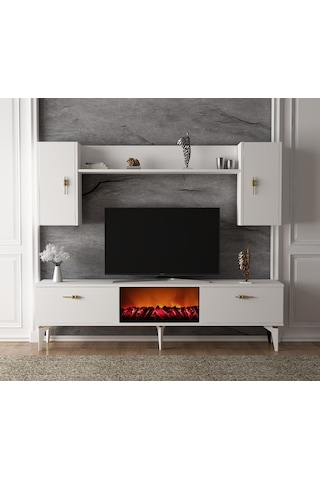 Rüya Şömineli Tv Ünitesi Takımı Beyaz-beyaz