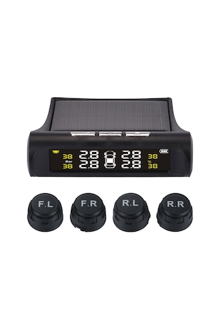 Araba Tpms Lastik Basıncı İzleme Sistemi İle 4 Harici Sensör Solar Şarj Hd Dijital Lcd Ekran Otomatik Alarm Sistemi