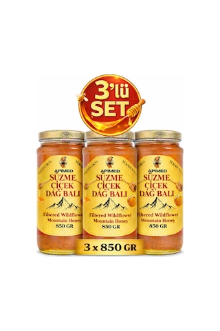 Süzme Çiçek Dağ Balı 3 Lü Set 3 850 Gr Bitlis Hizan Doğal Bal