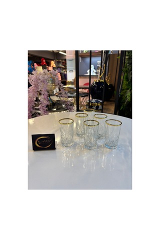 Lav Odin Yaldızlı Kahve Yanı Su Bardağı, 6 Kişilik Meşrubat Soda Bardağı, Sunumluk, Modern Gold-yaldız