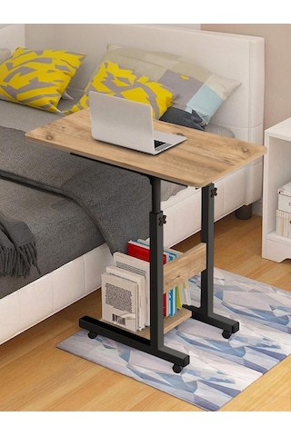 Yükseklik Ayarlı Yatak Sehpası - Atlantik Çam Tekerli Atlantik Çam