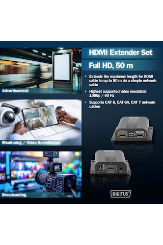 Dıgıtus Ds-55100-1 Hdmı Extender Uzatıcı Seti, Cat 6/6a/7 İle 50 Metre, Full Hd