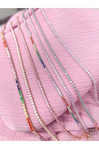 1,5 Mm Mix Renkli Zirkon Taşlı Gümüş Suyolu Halhal Gümüş