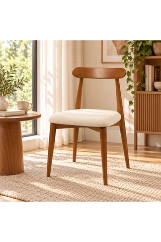 Ganni Home Oslo Sandalye Tekli Krem Ceviz Gürgen İskeletli, Kolay Silinebilir Kumaşlı Modern Yemek Sandalyesi Krem-ceviz
