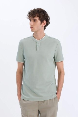 Defacto Slim Fit Dar Kesim Dik Yaka Dokulu Kısa Kollu Waffle Polo Tişört Z4262az25smgn50 Yeşil