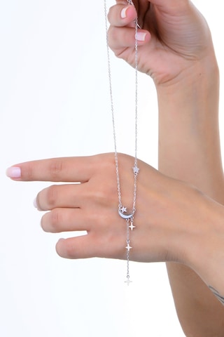 Gümüş Rodyumlu Zirkon Ve Sedef Taşlı Ay Işığı Yıldız Yağmuru Kolye Barcode Gümüş