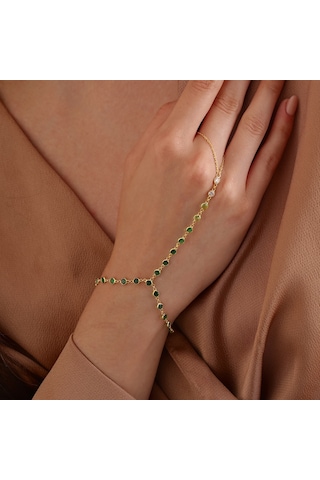 925 Ayar Gümüş Yeşil Renk Geçişli Tamtur Şahmeran Altın