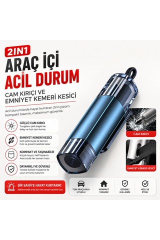 Polham 2in1 Araç İçi Acil Durum Cam Kırıcı Ve Emniyet Kemeri Kesici Tungsten Çelik Uçlu Güvenlik Aparatı