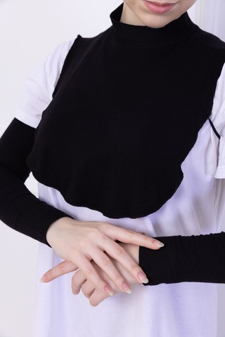 Balıkçı Yaka Boyunluk Siyah - Dik Yakalı Kadın Tesettür Penye Yarım Body Viskon Hijab Siyah