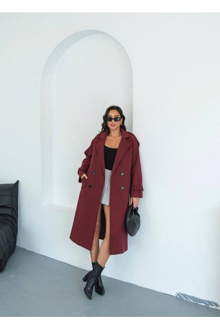 Zeynep Öykü Style Kadın Ovirseze Kaşe Kaban Bordo