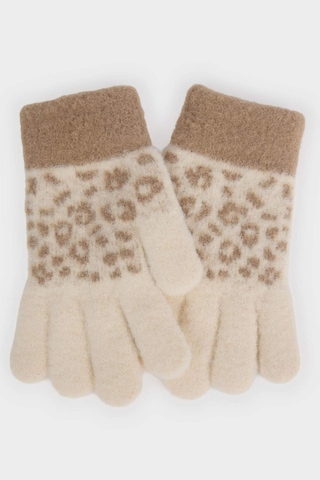 Defacto Kız Çocuk Leopar Desenli Triko Eldiven F5144a825wnbg300 Bej-bg300