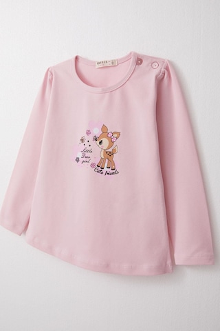 Breeze Kız Bebek Uzun Kollu Tişört Sevimli Ceylancık Baskılı 9 Ay-3 Yaş, Pembe-pembe Pembe